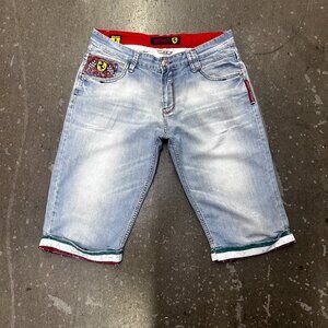 Ferrari Light Wash Slim Straight Jeans Size 33 Racing Logo Denim
